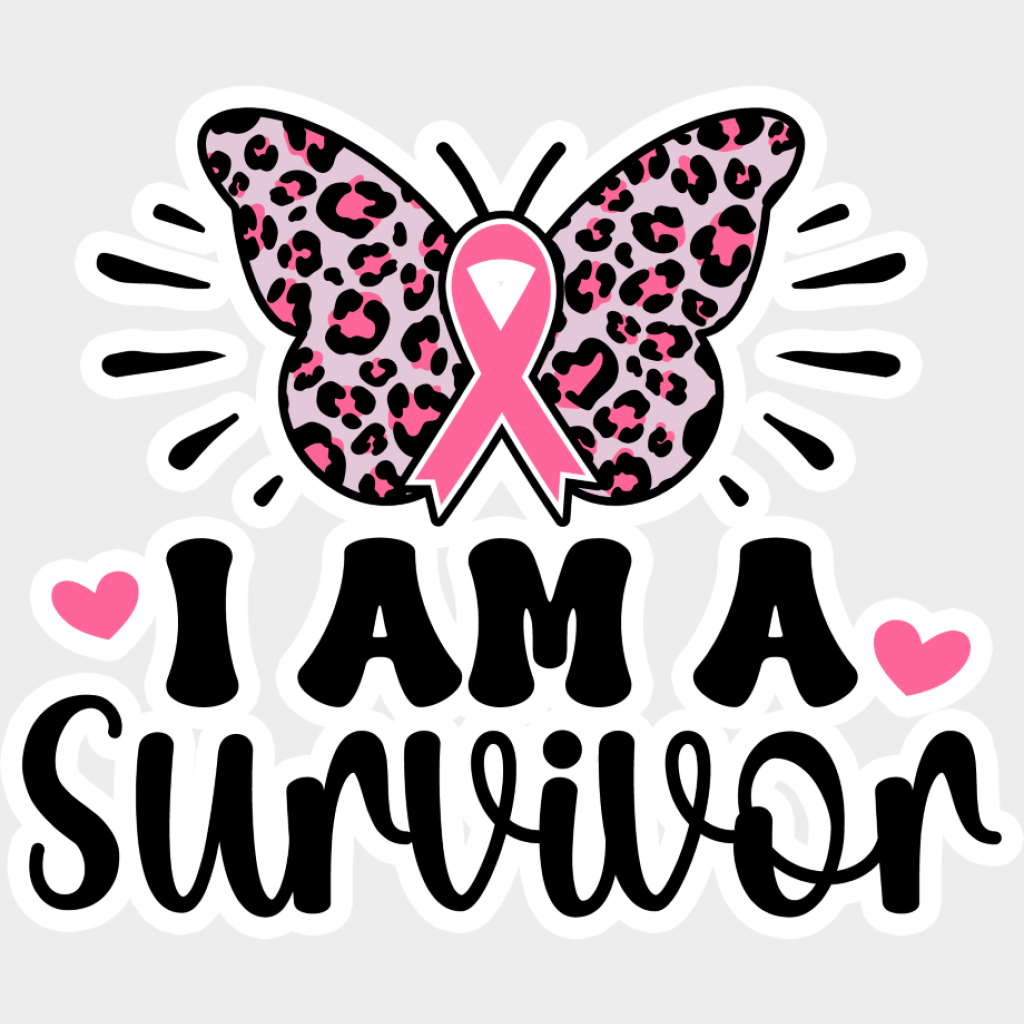 I Am A Survivor Ribbon Butterfly - Cancer DTF Transfer Unisex - S & M (10’’) Light Color Design (See Imaging)