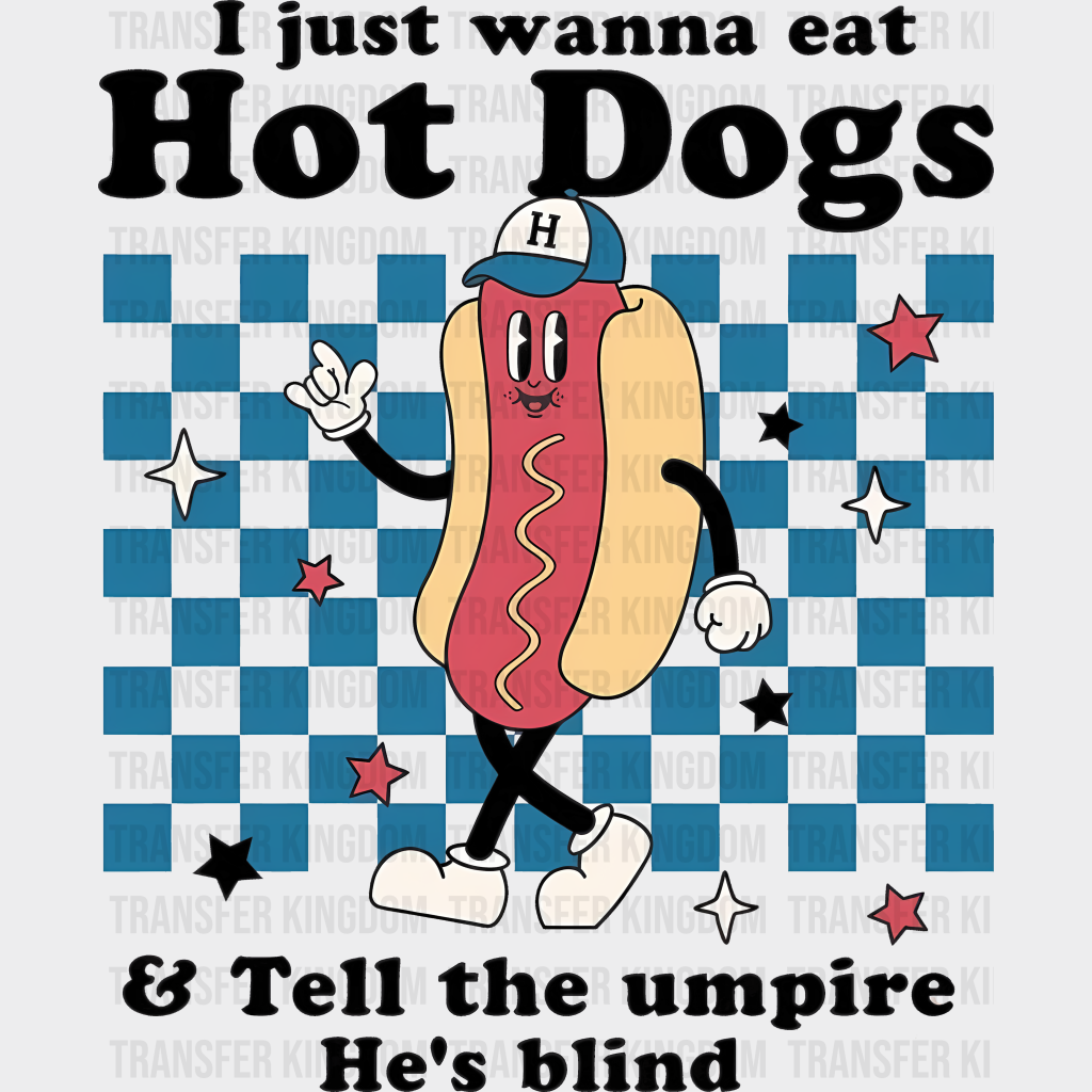 I Just Wanna Eat Hot Dogs - Baseball Dtf Heat Transfer Unisex S & M (10’’) / Dark Color Design