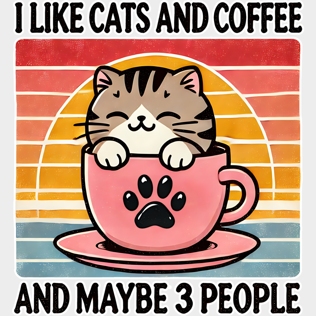 I Like Cats And Coffee Maybe Three People - Iron On Dtf Transfer Unisex S & M (10’’) / Light