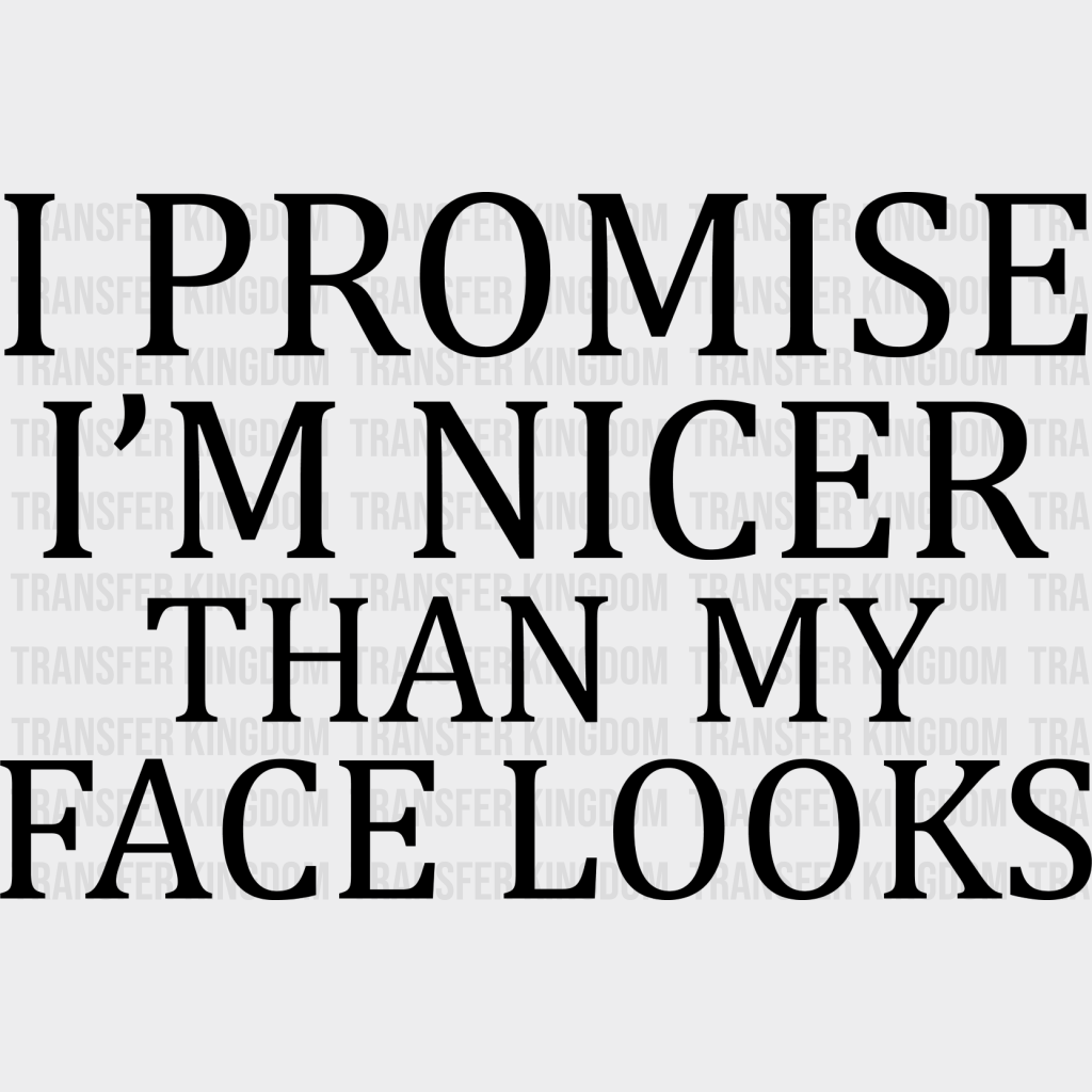 I Promise I’m Nicer Than My Face Looks - Funny Dtf Heat Transfer Unisex S & M (10’’) / Dark