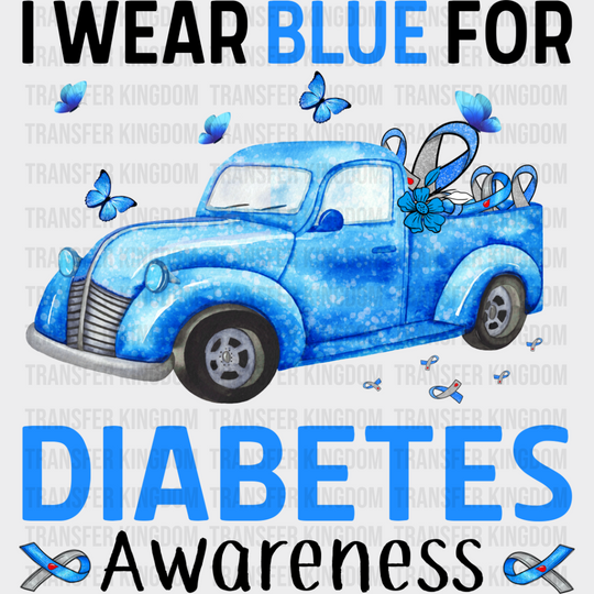 I Wear Blue For Diabetes Awareness - Dtf Heat Transfer Unisex S & M (10’’) / Dark Color Design