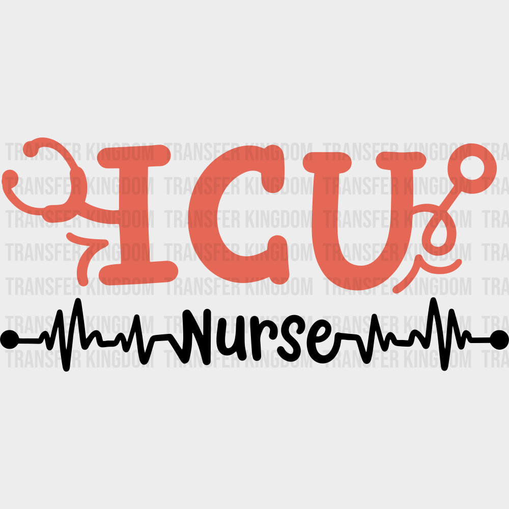 ICU Nurse B&W ECG Line - ICU DTF Transfers Adult Unisex - S & M (10’’) / Dark Color Design (See Imaging)