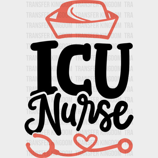 ICU Nurse Nurse Cap & Stethoscope - ICU DTF Transfers Adult Unisex - S & M (10’’) / Dark Color Design (See Imaging)
