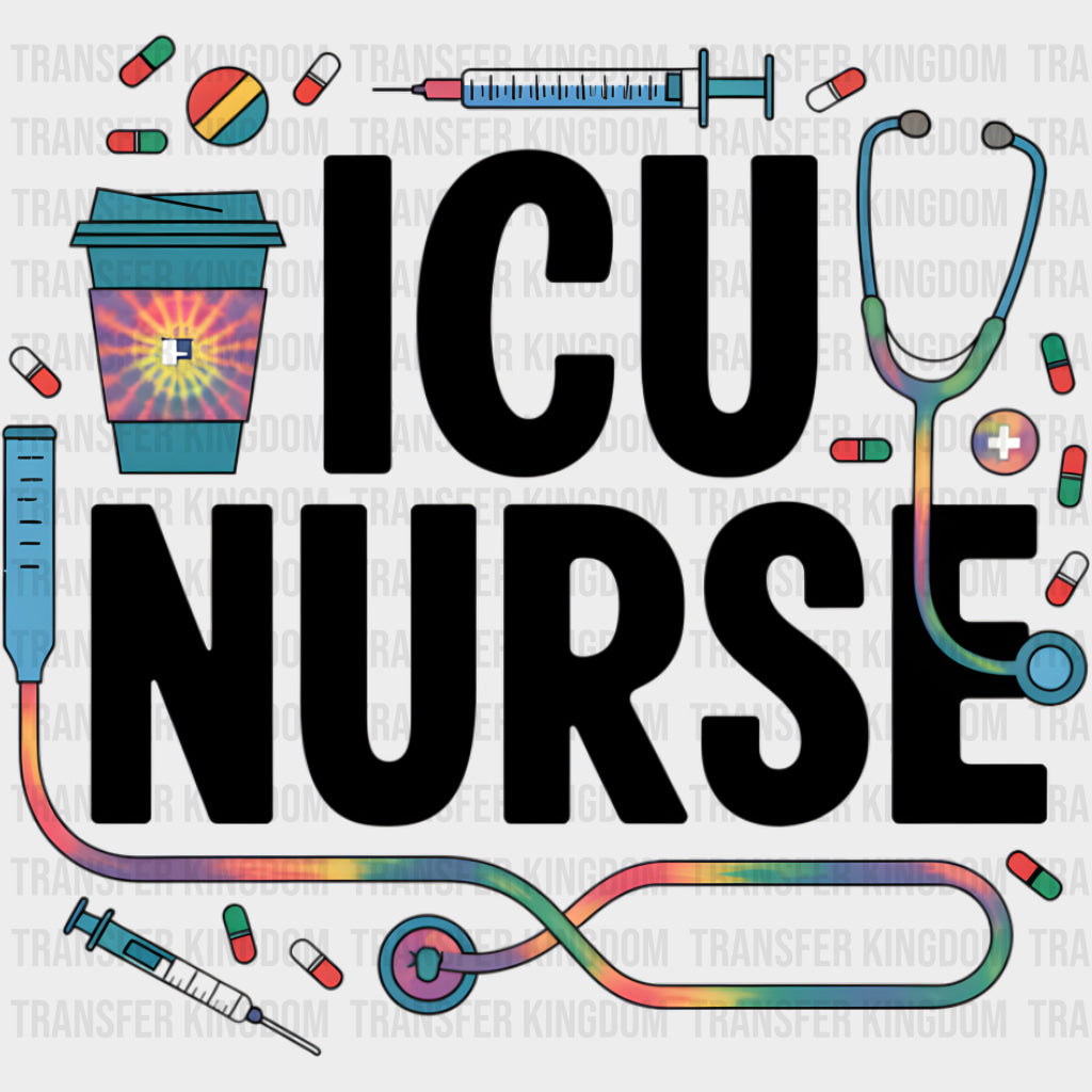 ICU Nurse Coffee Syringe Stethoscope - Nurse DTF Transfers Adult Unisex - S & M (10’’) / Dark Color Design (See Imaging)