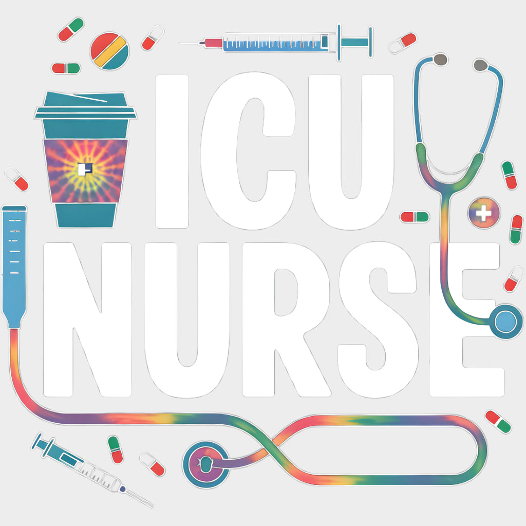 ICU Nurse Coffee Syringe Stethoscope - Nurse DTF Transfers Adult Unisex - S & M (10’’) / Light Color Design (See