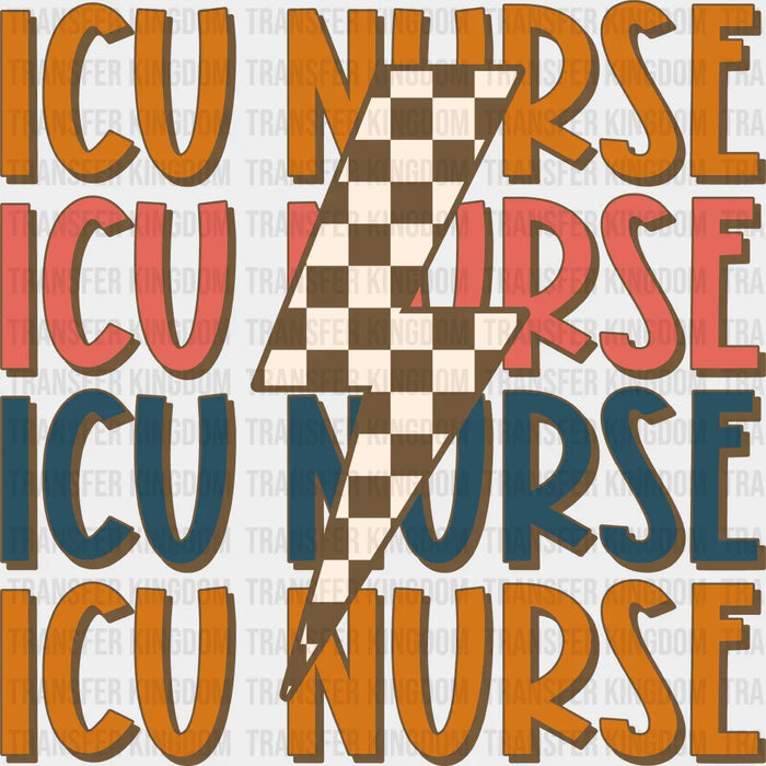 ICU Nurse Energy Lightning Bolt Checkered Design - ICU Nurse DTF Heat Transfer