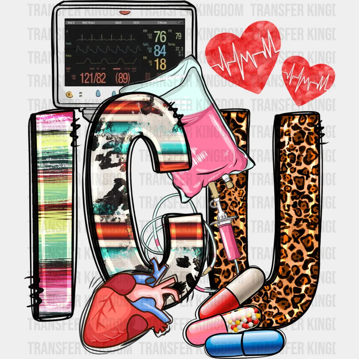 ICU Nurse Heart Heartbeat Design - ICU Nurse DTF Heat Transfer