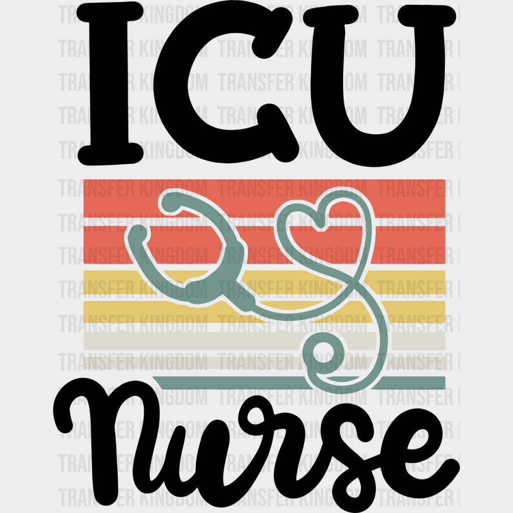 ICU Nurse Stethoscope Teal Color - ICU DTF Transfers Adult Unisex - S & M (10’’) / Dark Color Design (See Imaging)