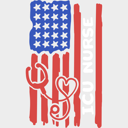 ICU Nurse USA Flag - ICU DTF Transfers Adult Unisex - S & M (10’’) / Light Color Design (See Imaging)