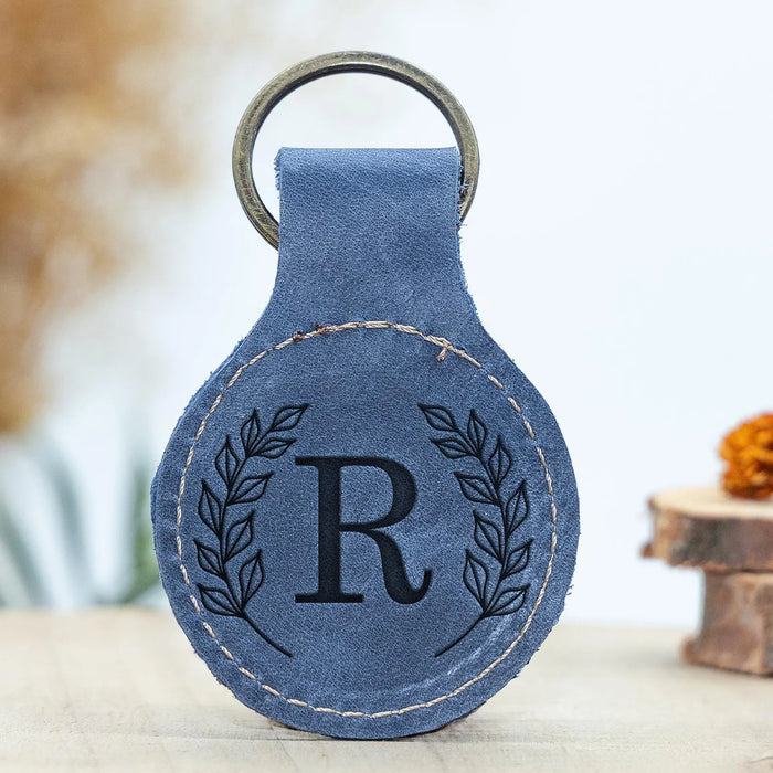Custom Engraved Leather Keychain – Circle
