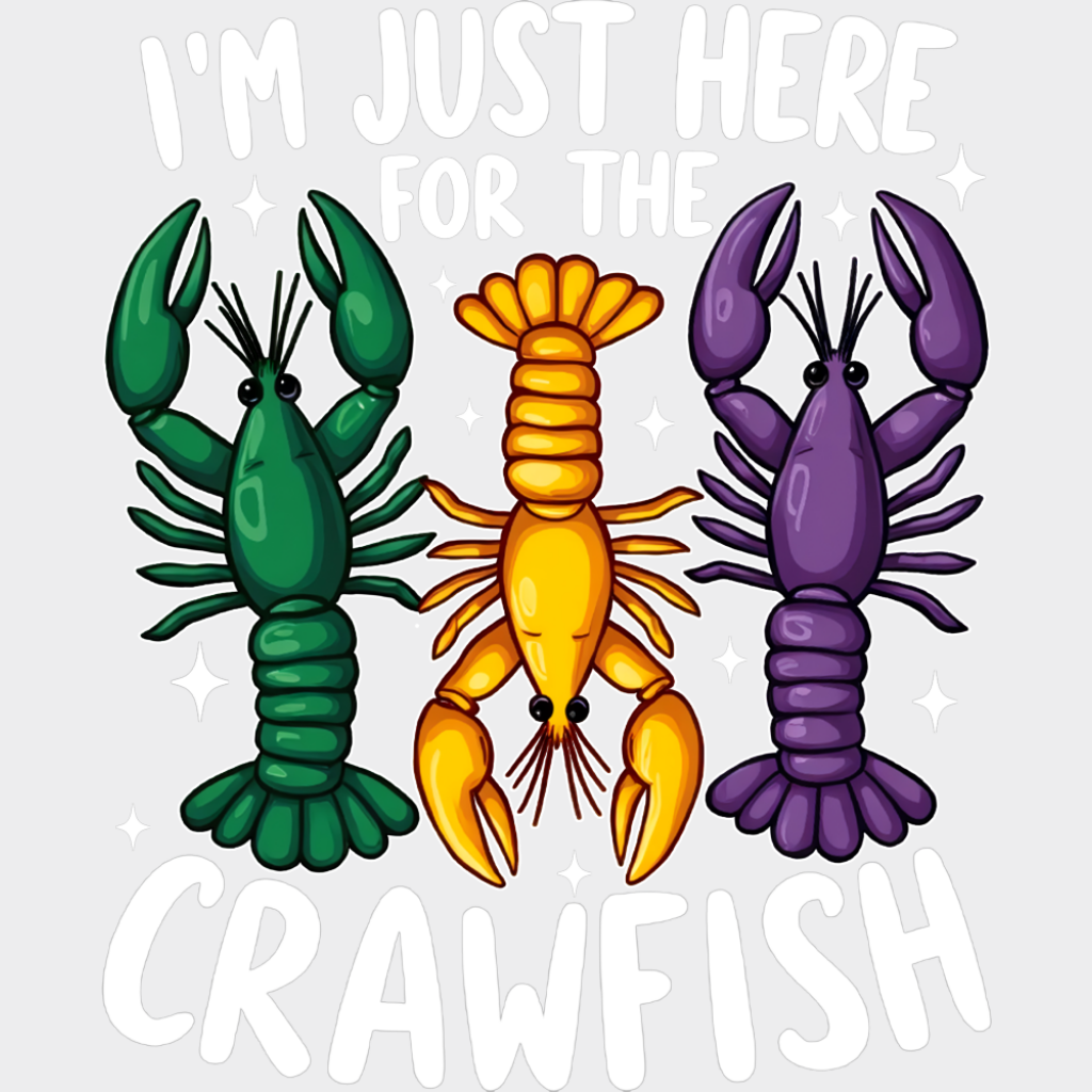 I’m Just Here For The Crawfish B&W - Mardi Gras DTF Transfer Adult Unisex - S & M (10’’) / Light Color Design (See