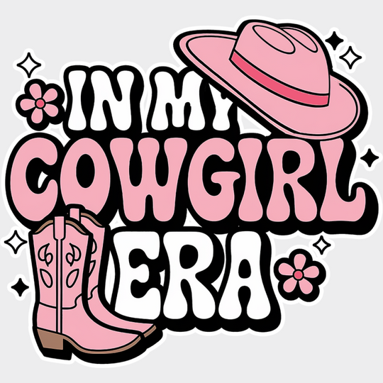 In My Cowgirl Era Pink Boots And Hat - Cowgirl DTF Transfer Adult Unisex - S & M (10’’) / Light Color Design (See