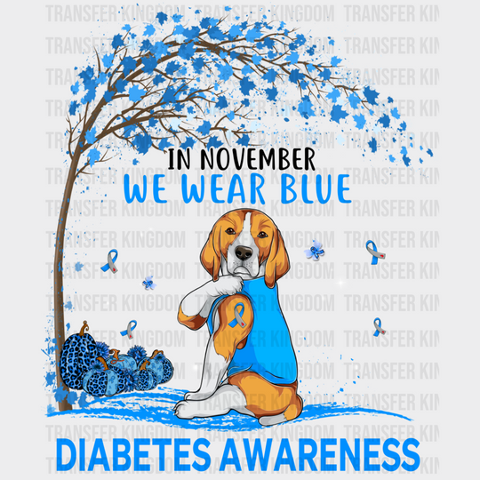 In November We Wear Blue Dog Design - Diabetes Dtf Heat Transfer Unisex S & M (10’’) / Dark