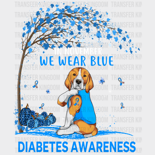 In November We Wear Blue Dog Design - Diabetes Dtf Heat Transfer Unisex S & M (10’’) / Light