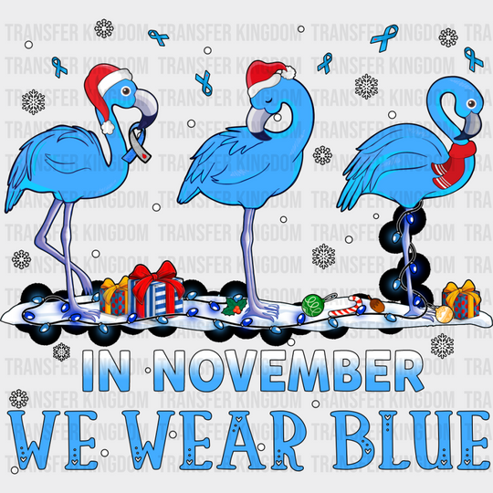 In November We Wear Blue Flamingo - Diabetes Dtf Heat Transfer Unisex S & M (10’’) / Dark Color