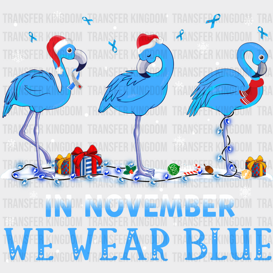 In November We Wear Blue Flamingo - Diabetes Dtf Heat Transfer Unisex S & M (10’’) / Light