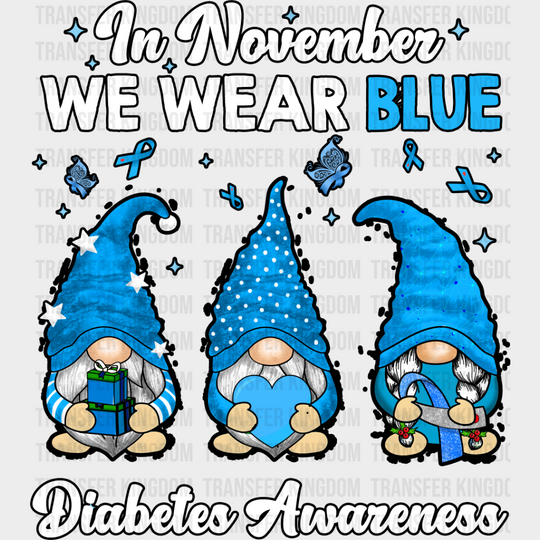 In November We Wear Blue Gnome - Diabetes Dtf Heat Transfer Unisex S & M (10’’) / Dark Color
