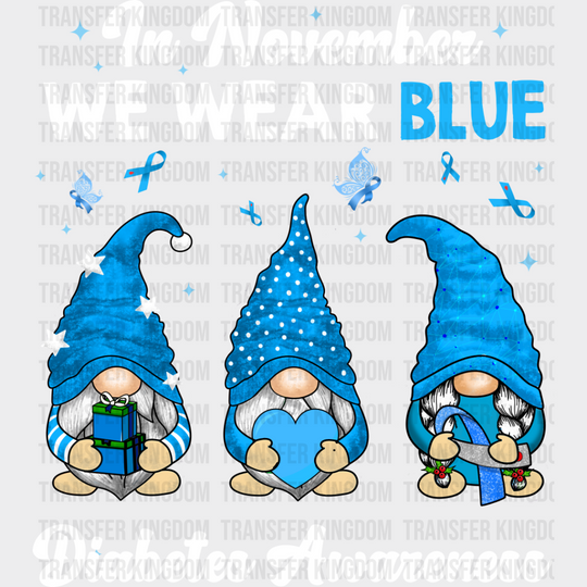 In November We Wear Blue Gnome - Diabetes Dtf Heat Transfer Unisex S & M (10’’) / Light Color