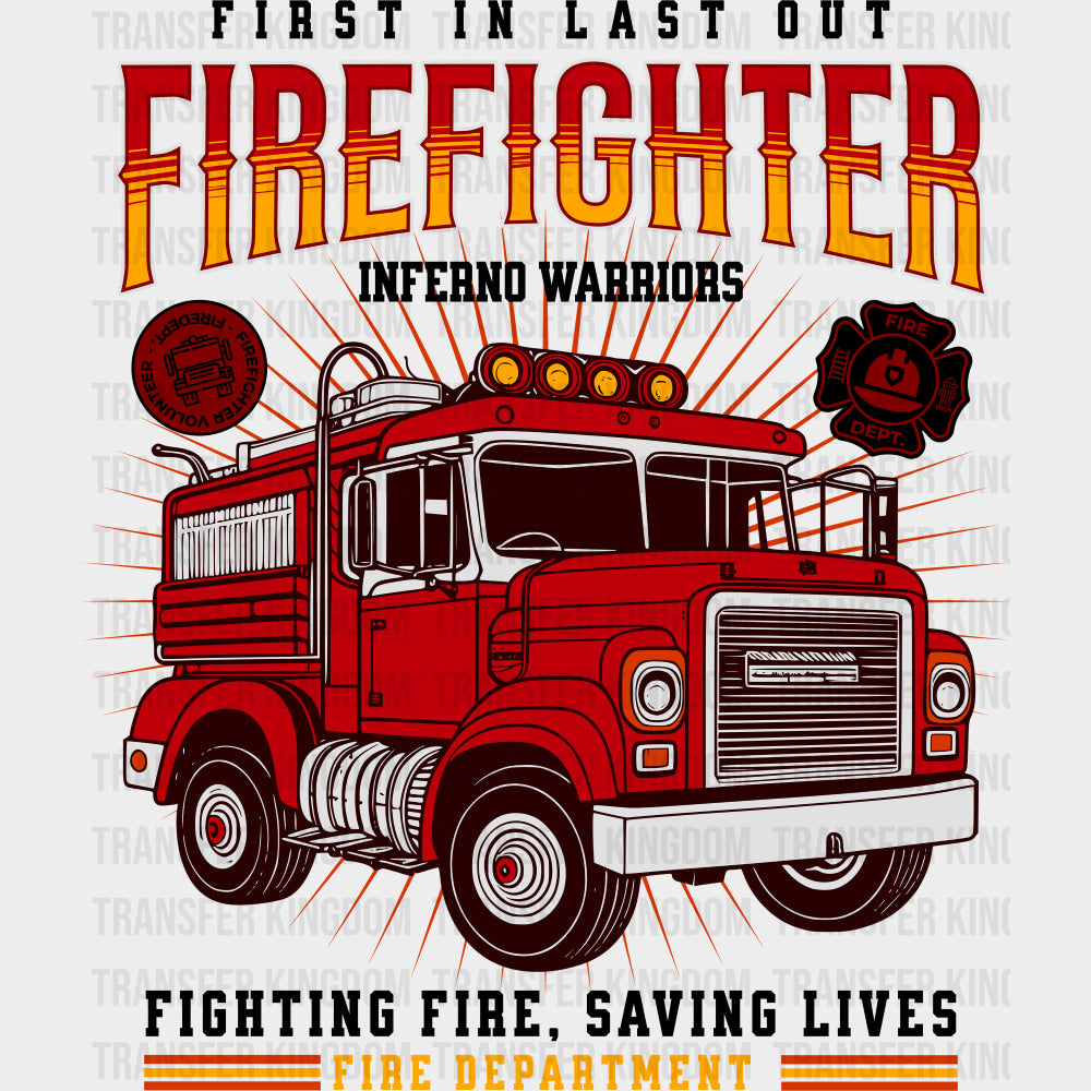Inferno Warriors Fighthing Fire Saving Lives - Fire Department DTF Transfers Adult Unisex - S & M (10’’) / Dark Color