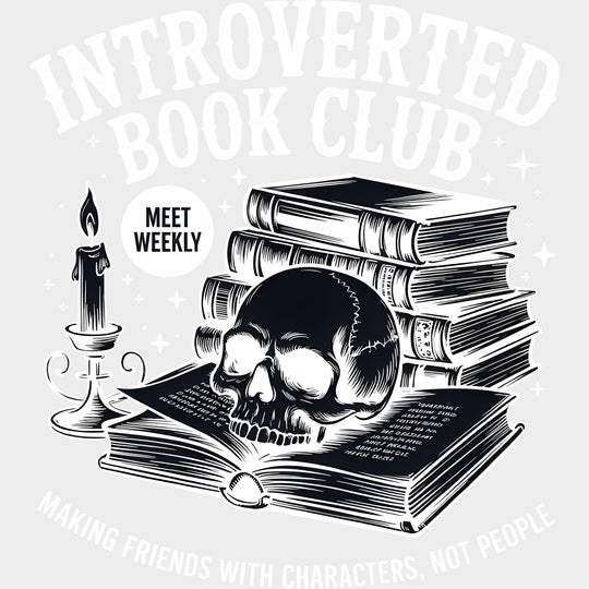 Introverted Book Club - Reading DTF Transfers Adult Unisex - S & M (10’’) / Light Color Design (See Imaging)