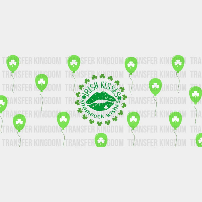 Irish Kisses Shamrock Wishes - St Patrick Cup Wrap UV Sticker Permanent UV DTF Decal