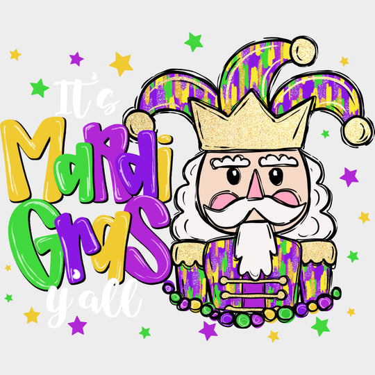 It’s Mardi Gras Y’all - Mardi Gras DTF Transfers Adult Unisex - S & M (10’’) / Light Color Design (See Imaging)
