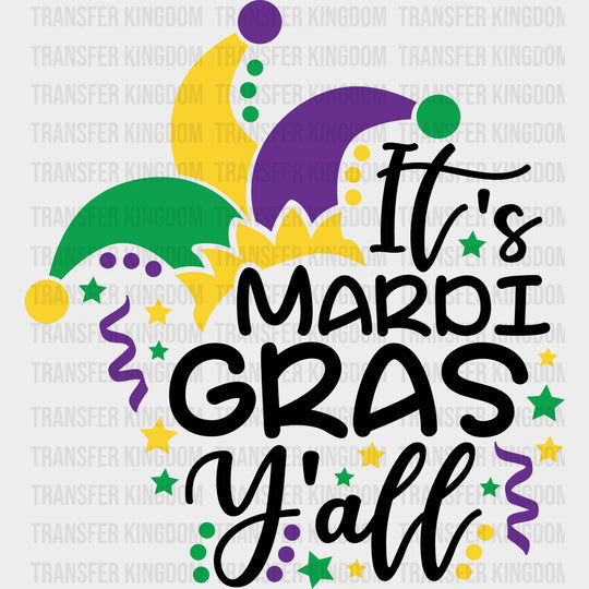 It’s Mardi Gras Y’all Jester Hat - Mardi Gras DTF Transfers Adult Unisex - S & M (10’’) / Dark Color Design (See