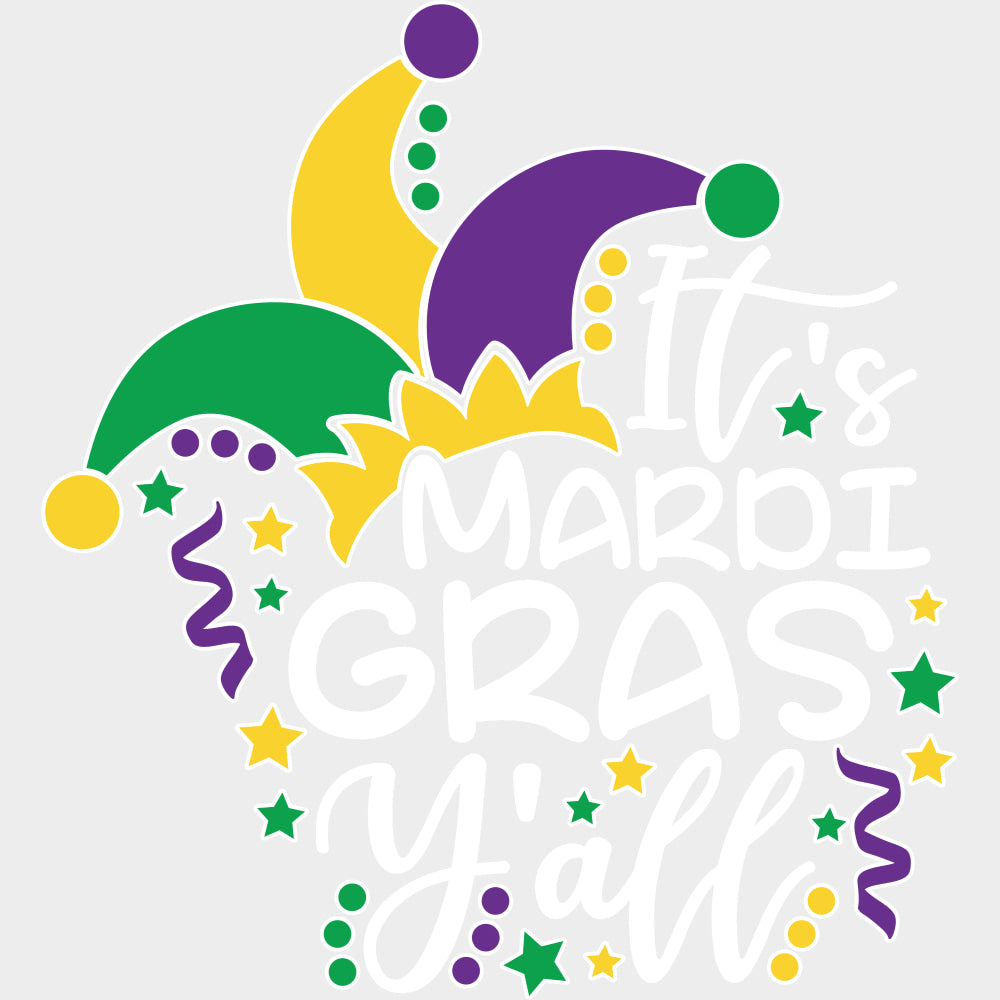 It’s Mardi Gras Y’all Jester Hat - Mardi Gras DTF Transfers Adult Unisex - S & M (10’’) / Light Color Design (See