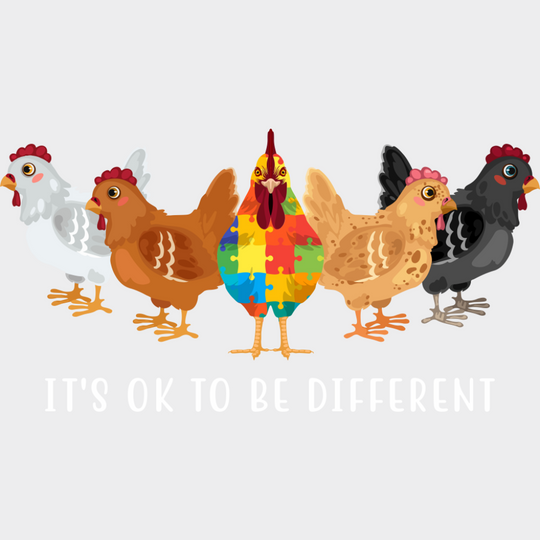 It’s Ok To Be Different Chicken - Autism Awareness DTF Transfer Adult Unisex - S & M (10’’) / Light Color Design (See