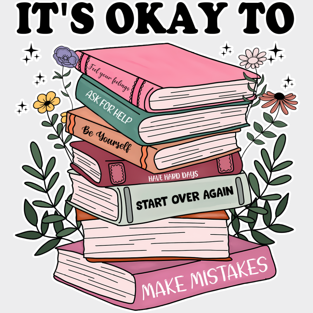 It’s Okay To... Books Design - Mental Health Dtf Transfer Unisex S & M (10’’) / Light Color