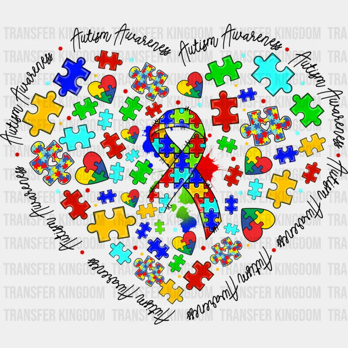 Jigsaw Ribbon Heart Design - Autism Awareness DTF Transfer