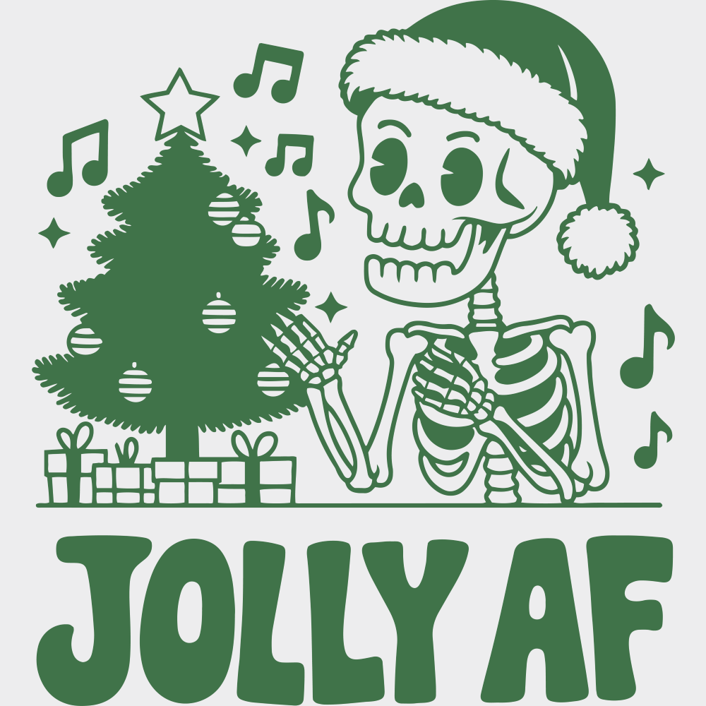 Jolly AF 4 Colors - Christmas DTF Transfer Adult Unisex - S & M (10’’) / Green Color Design (See Imaging)