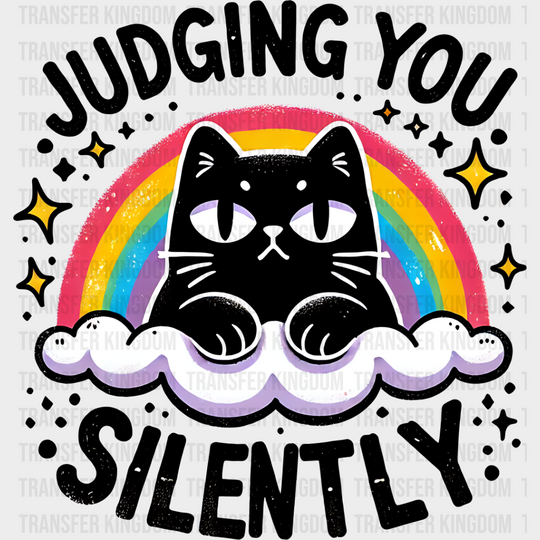 Judging You Silently Rainbow Cat Design - Cats Iron On Dtf Transfer Unisex S & M (10’’) / Dark