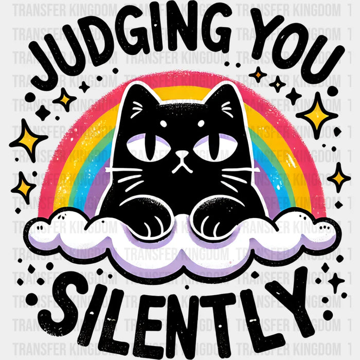Judging You Silently Rainbow Cat Design - Cats Iron On DTF Transfer