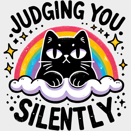 Judging You Silently Rainbow Cat Design - Cats Iron On Dtf Transfer Unisex S & M (10’’) / Light