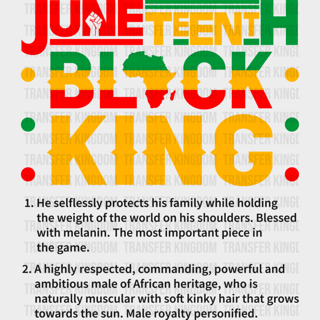 Juneteenth Black King Africa Design - Juneteenth DTF Transfer Adult Unisex - S & M (10’’) / Dark Color Design (See