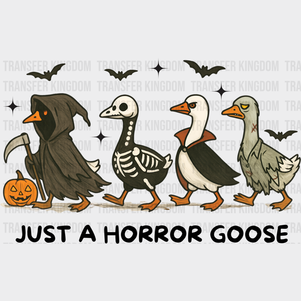 Just A Horror Goose & Bats Halloween DTF Transfer Adult Unisex S & M (10’’) / Dark Color Design (See Imaging)