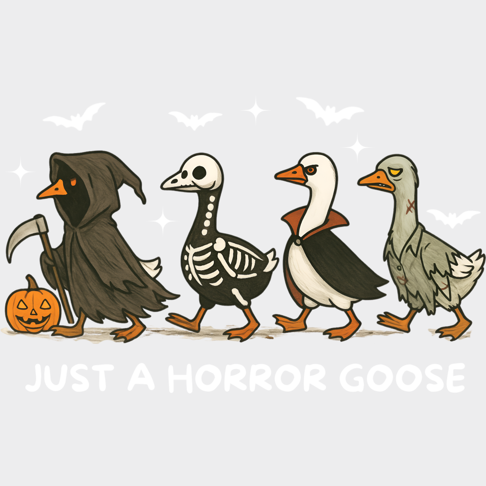 Just A Horror Goose & Bats Halloween DTF Transfer Adult Unisex S & M (10’’) / Light Color Design (See Imaging)