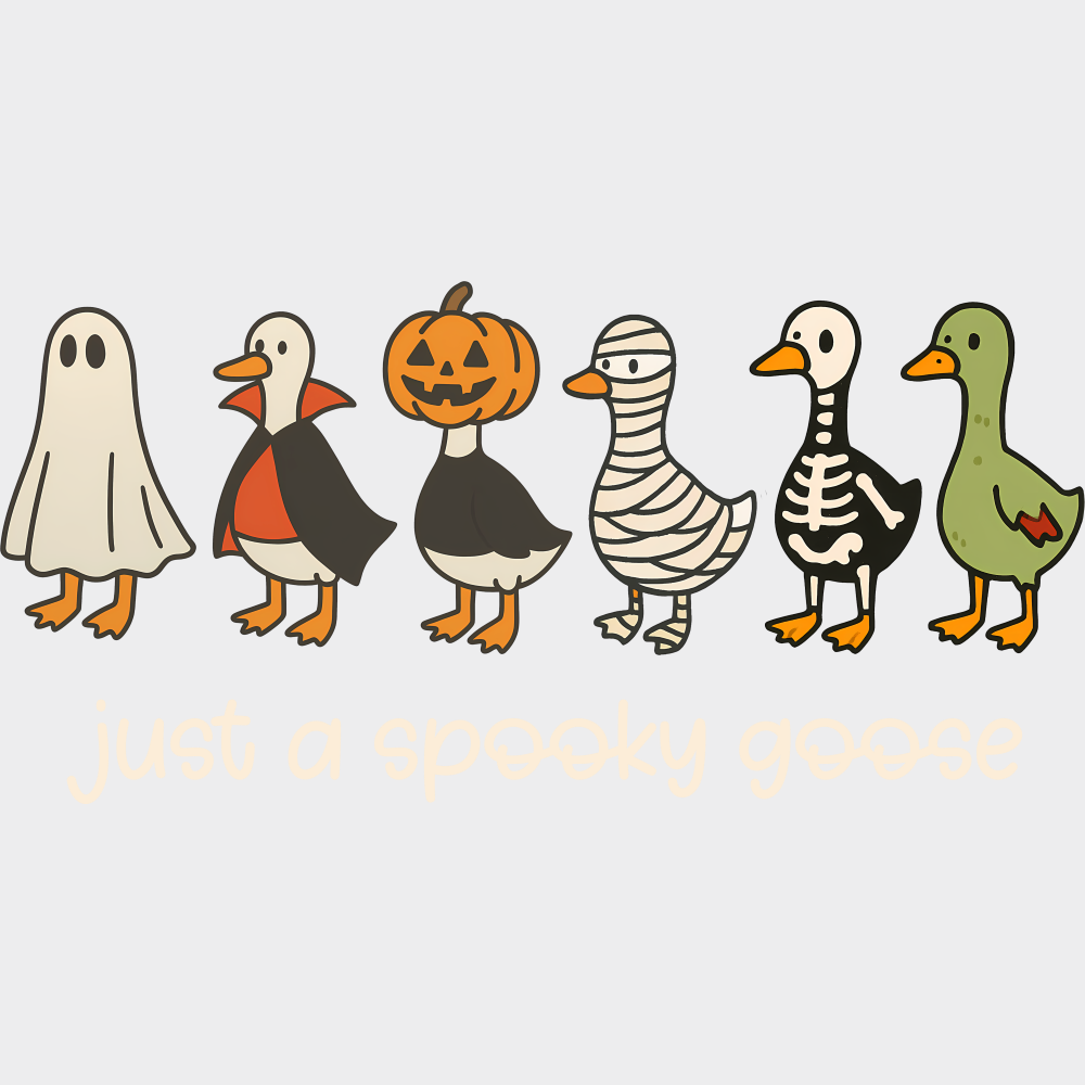 Just A Spooky Goose 6 Goose Halloween DTF Transfer Adult Unisex S & M (10’’) / Light Color Design (See Imaging)