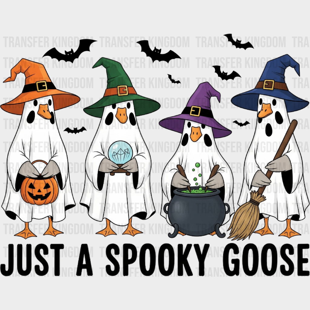 Just A Spooky Goose B&W Bats Halloween DTF Transfer Adult Unisex S & M (10’’) / Dark Color Design (See Imaging)