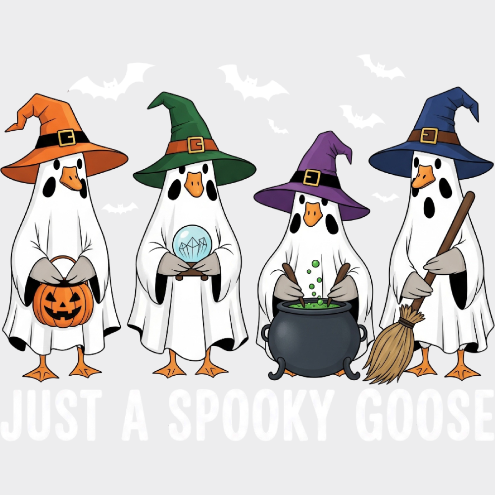Just A Spooky Goose B&W Bats Halloween DTF Transfer Adult Unisex S & M (10’’) / Light Color Design (See Imaging)