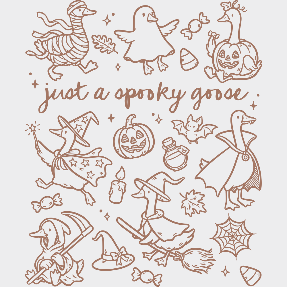 Just A Spooky Goose Black Brown and White Design Halloween DTF Transfer Adult Unisex S & M (10’’) / Brown Color Design