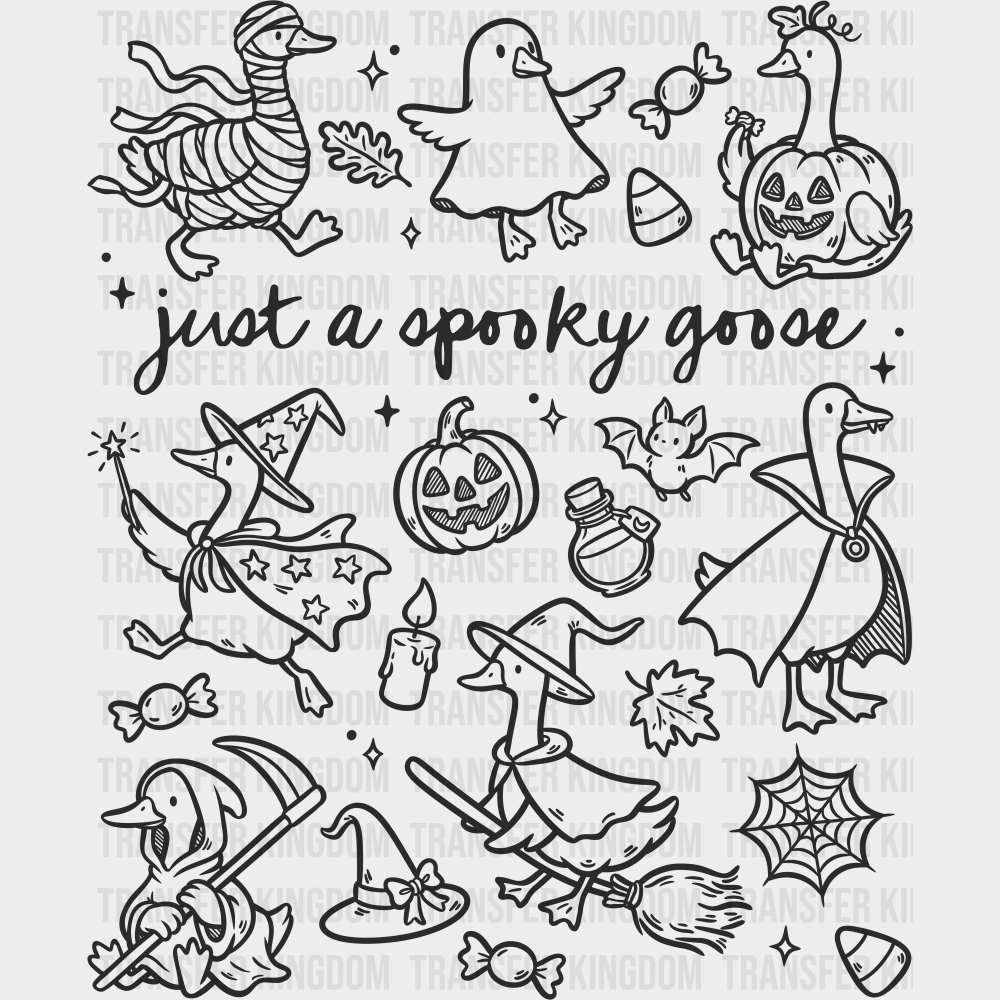 Just A Spooky Goose Black Brown and White Design Halloween DTF Transfer Adult Unisex S & M (10’’) / Dark Color Design