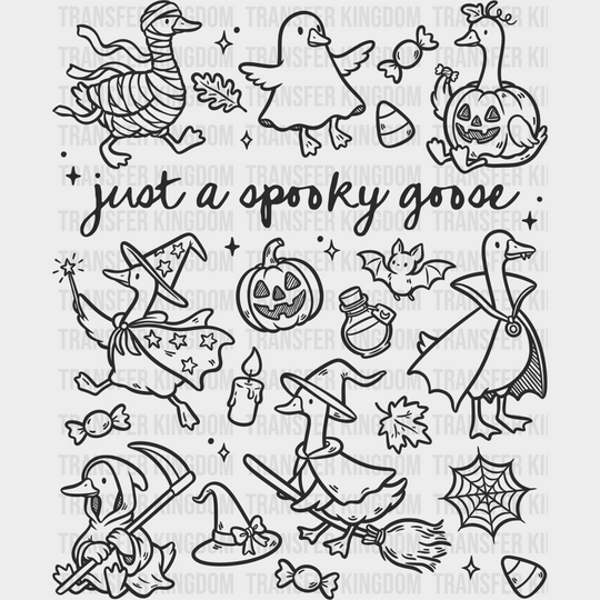 Just A Spooky Goose Black Brown and White Design Halloween DTF Transfer Adult Unisex S & M (10’’) / Dark Color Design