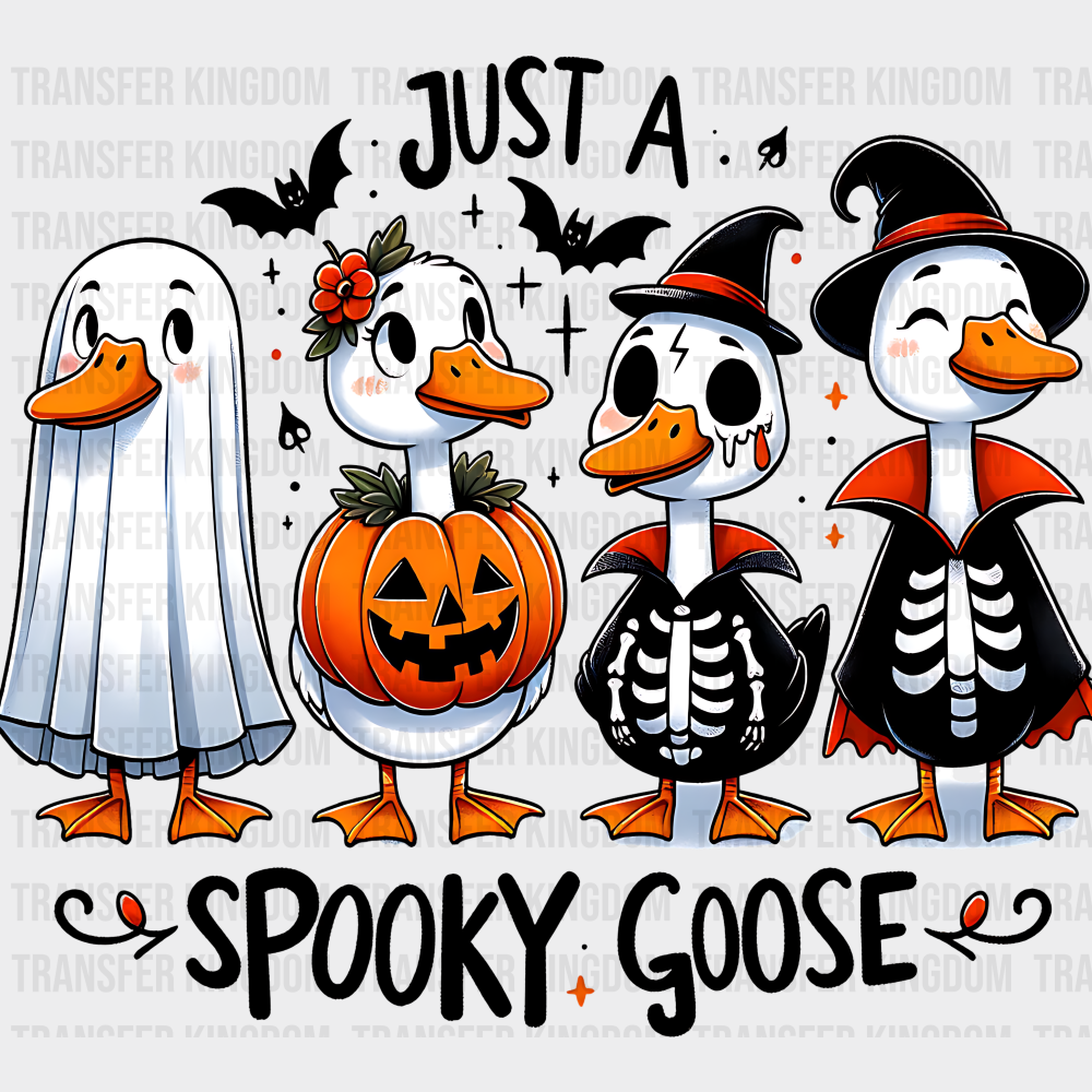 Just A Spooky Goose Black & White Design Halloween DTF Transfer Adult Unisex S & M (10’’) / Dark Color Design (See