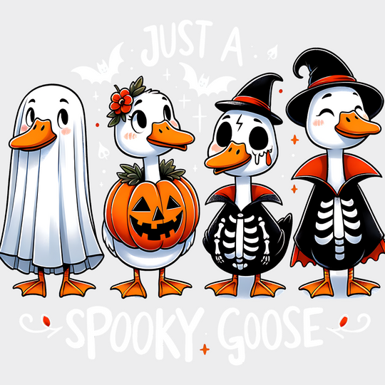 Just A Spooky Goose Black & White Design Halloween DTF Transfer Adult Unisex S & M (10’’) / Light Color Design (See