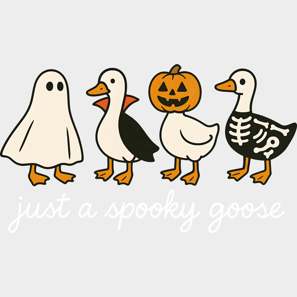 Just A Spooky Goose Ghost Vampire & Skeleton Halloween DTF Transfer Adult Unisex S & M (10’’) / Light Color Design (See