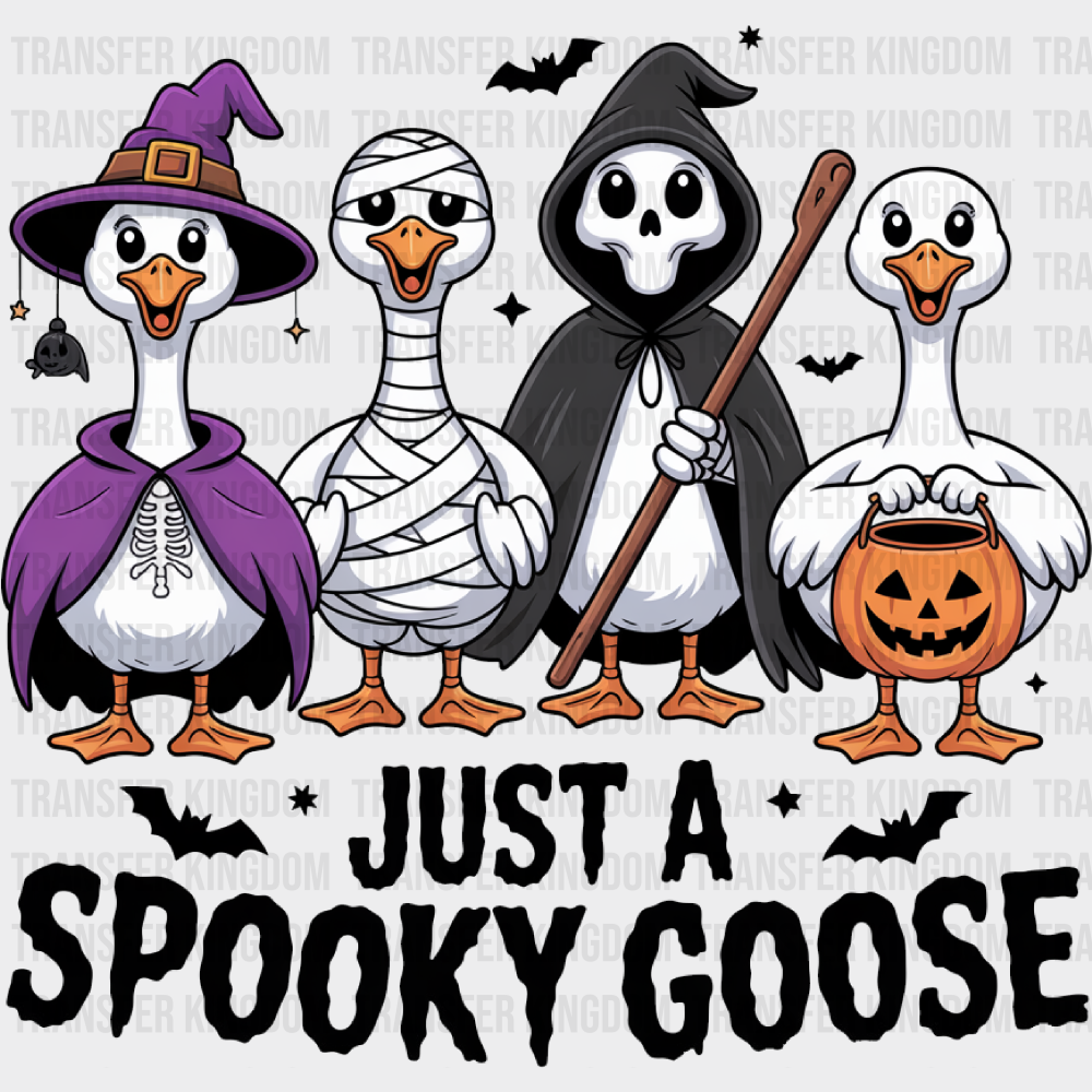Just A Spooky Goose Smiling Halloween DTF Transfer Adult Unisex S & M (10’’) / Dark Color Design (See Imaging)
