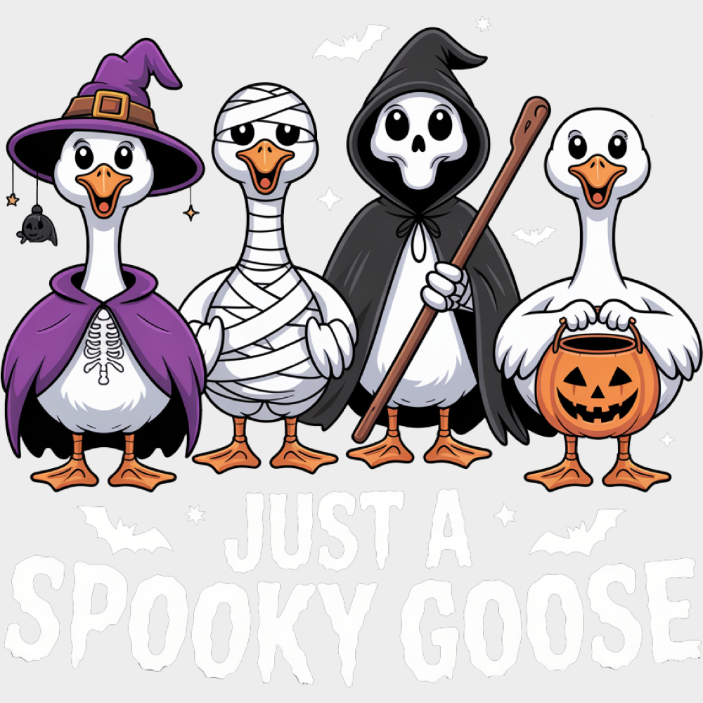Just A Spooky Goose Smiling Halloween DTF Transfer Adult Unisex S & M (10’’) / Light Color Design (See Imaging)