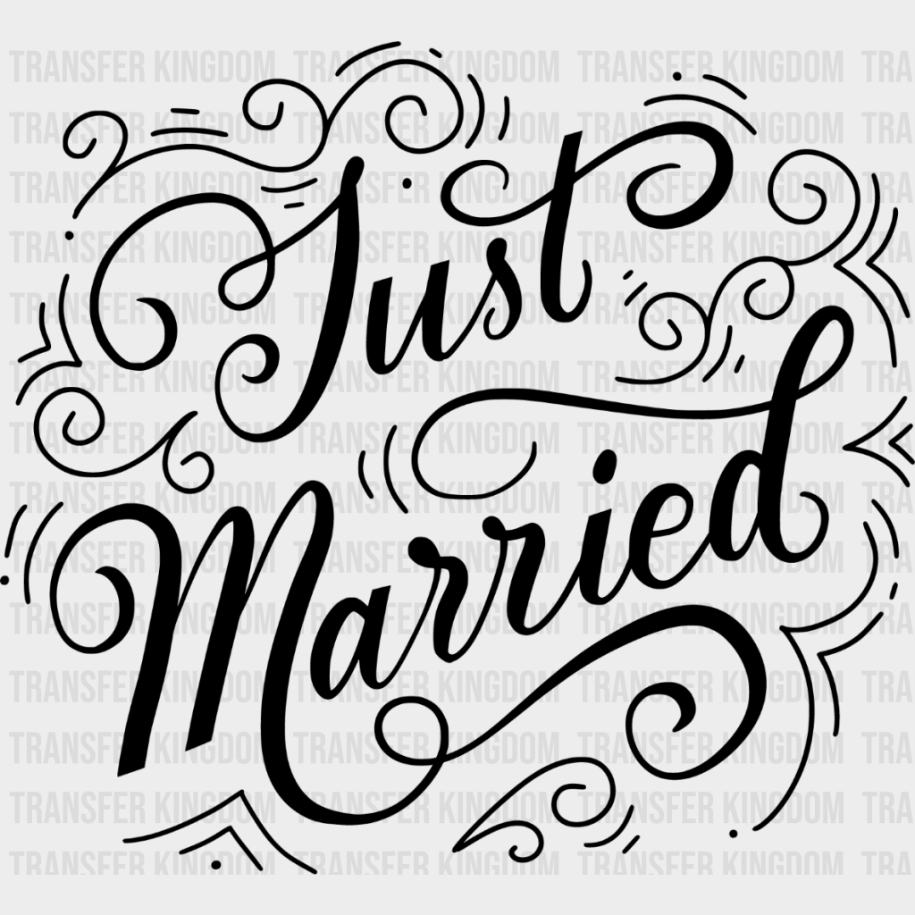 Just Married Curly Design - Honeymoon Iron On Dtf Transfer Unisex S & M (10’’) / Dark Color See